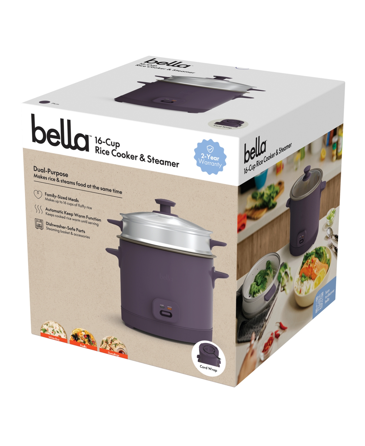 Bella 16-cup Rice Cooker With Steamer 35123 In Plum