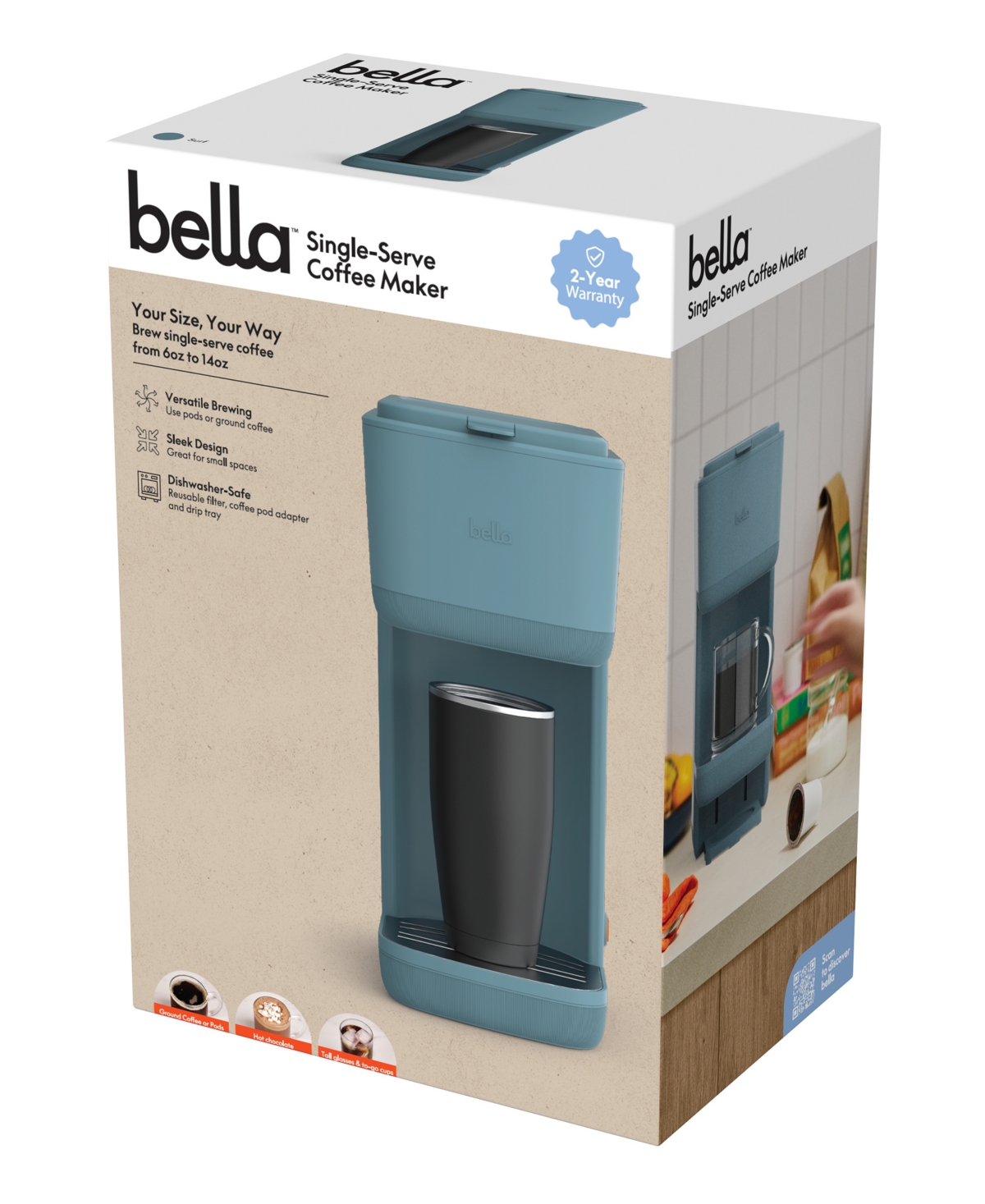Bella Single-serve Coffee Maker With Water Tank 35126 In Surf