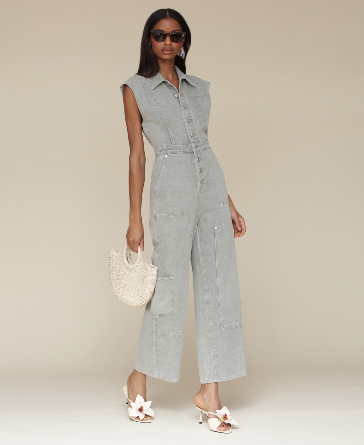 Shop Avec Les Filles Women's Cotton Carpenter Jumpsuit In Spring Sage