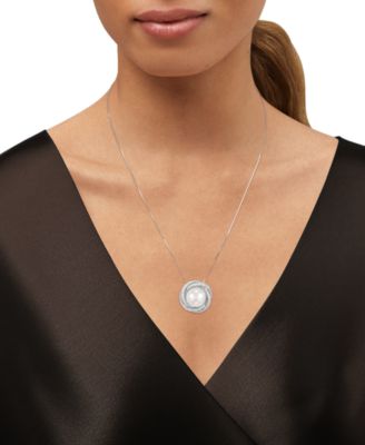 Cultured Freshwater Pearl (11mm) & Lab Grown Diamond (5/8 ct. t.w.) Love Knot 18" Pendant Necklace in 14k White Gold