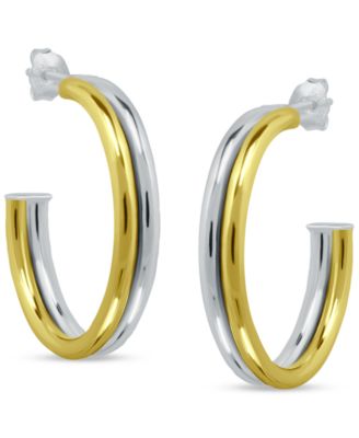 Double-Row Medium C-Hoop Earrings in Sterling Silver & 18k Gold-Plated Sterling Silver, 1", Exclusively at Macy's