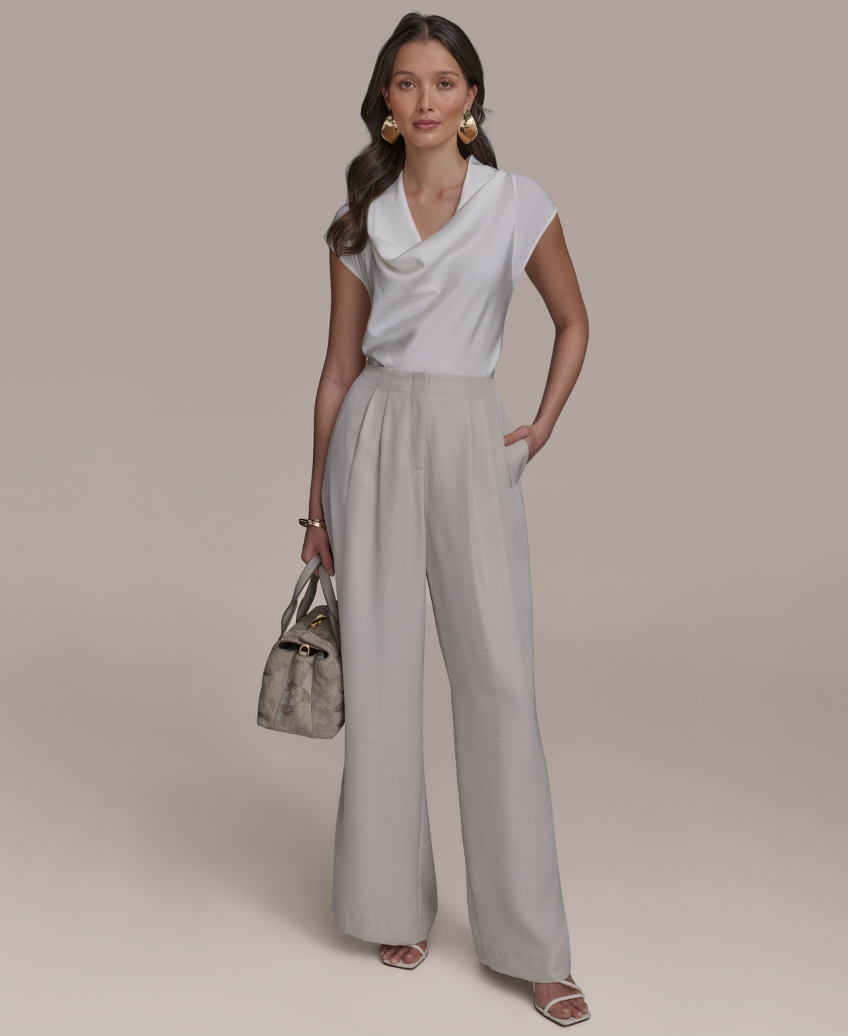 Shop Donna Karan Women's Pleated Wide-leg Pants In Tuscan Grey