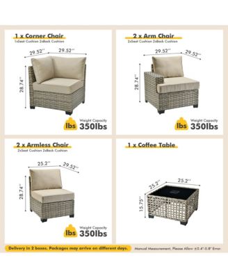 Outdoor Patio Furniture Set,6 Pieces Rattan Sectional Patio Furniture Set,Outside Coversation Set with Extra Deep Outdoor Sofa Couch and Solar Coffee Table for Porch Balcony Backyard Deck Poolside