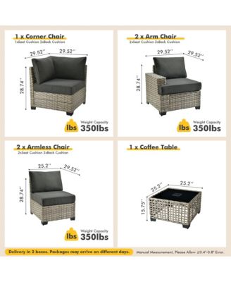 Outdoor Patio Furniture Set,6 Pieces Rattan Sectional Patio Furniture Set,Outside Coversation Set with Extra Deep Outdoor Sofa Couch and Solar Coffee Table for Porch Balcony Backyard Deck Poolside