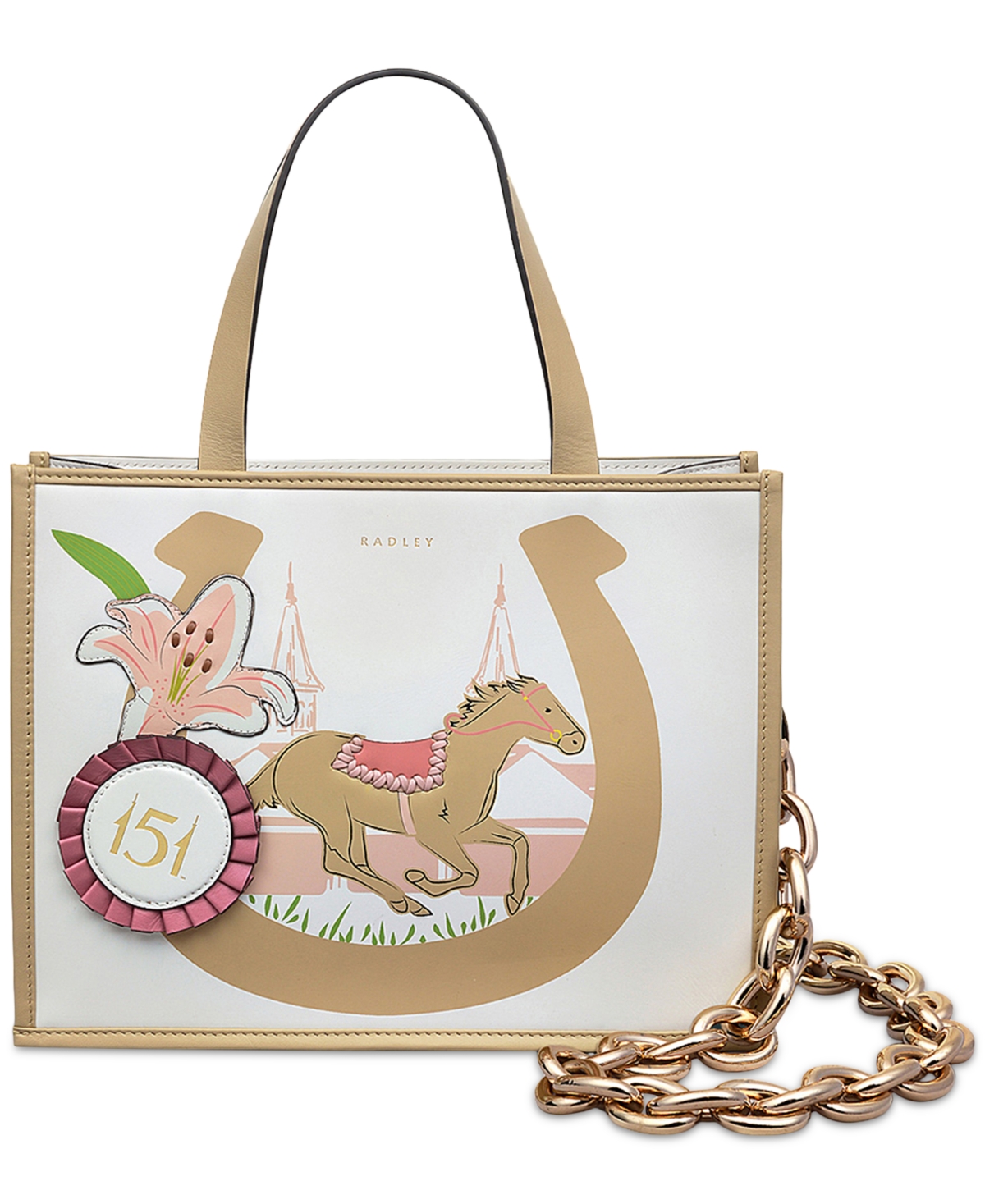 Kentucky Derby Small Leather Open Top Grab Bag - Stone