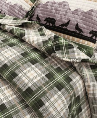 Mountain Scape & Plaid Microfiber Quilt Set with Shams