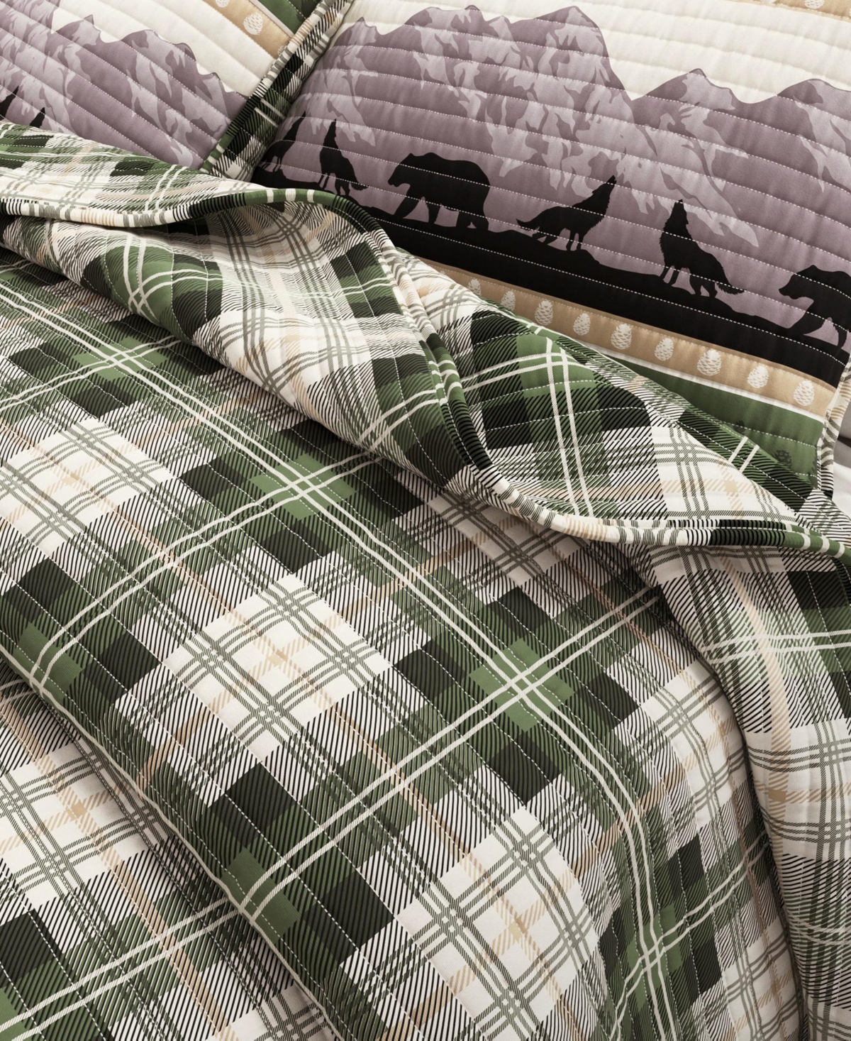 Linery & Co. Mountain Scape & Plaid Microfiber Quilt Set With Shams