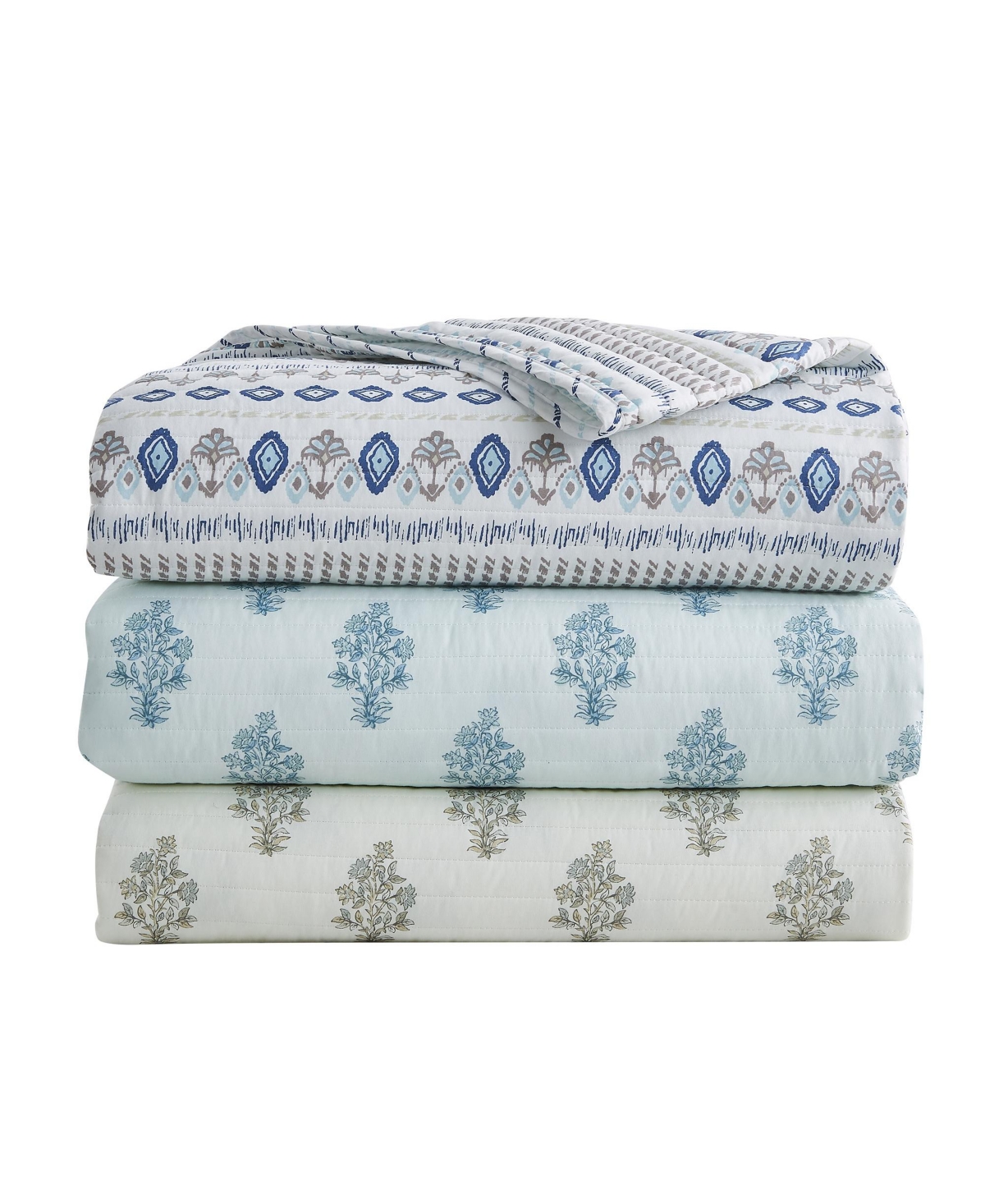 Linery & Co. Floral Stripe Printed Reversible Stitched Quilt Set with Shams