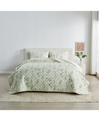 Floral Printed Reversible Stitched Quilt Set with Shams