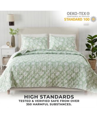 Green Seashell Microfiber Quilt Set With Shams