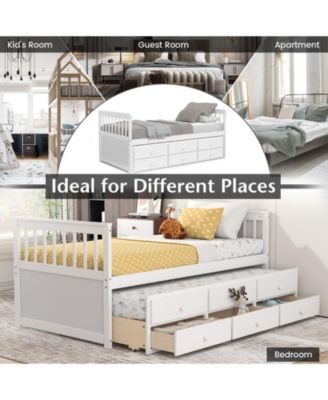 Twin Captain's Bed with Trundle and 3 Storage Drawers