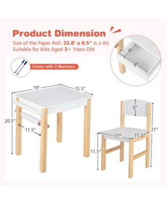 Kids Art Table and Chair Set with Drawer Paper Roll and 2 Markers
