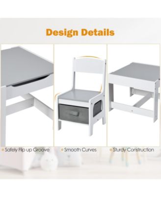 Kids Table Chairs Set With Storage Boxes Blackboard Whiteboard Drawing