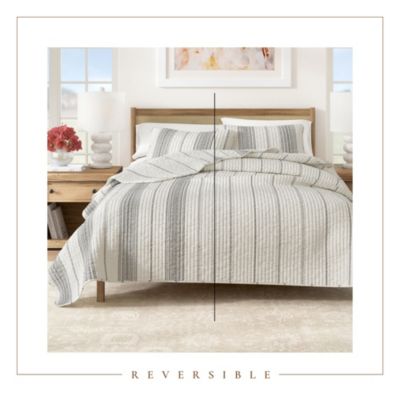 Farmhouse Stripe Microfiber Quilt Set With Shams