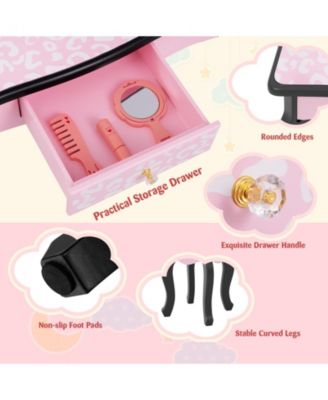 2 in 1 Princess Dressing Table Writing Desk with Cute Leopard Print 3 Makeup Accessories