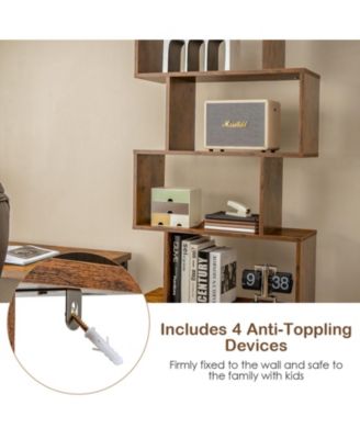 6-Tier S-Shaped Freestanding Bookshelf with Cabinet and Doors