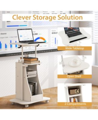 Mobile Podium Stand Height Adjustable Laptop Cart with Tilting Tabletop and Storage Compartments