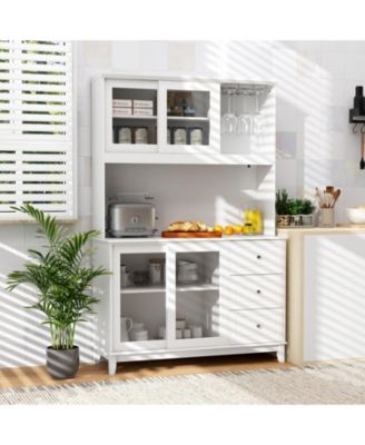 Kitchen Pantry Storage Cabinet Kitchen Hutch with LED lights and Power Outlet