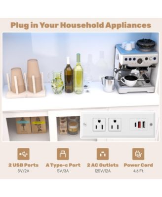 Kitchen Pantry Storage Cabinet Kitchen Hutch with LED lights and Power Outlet