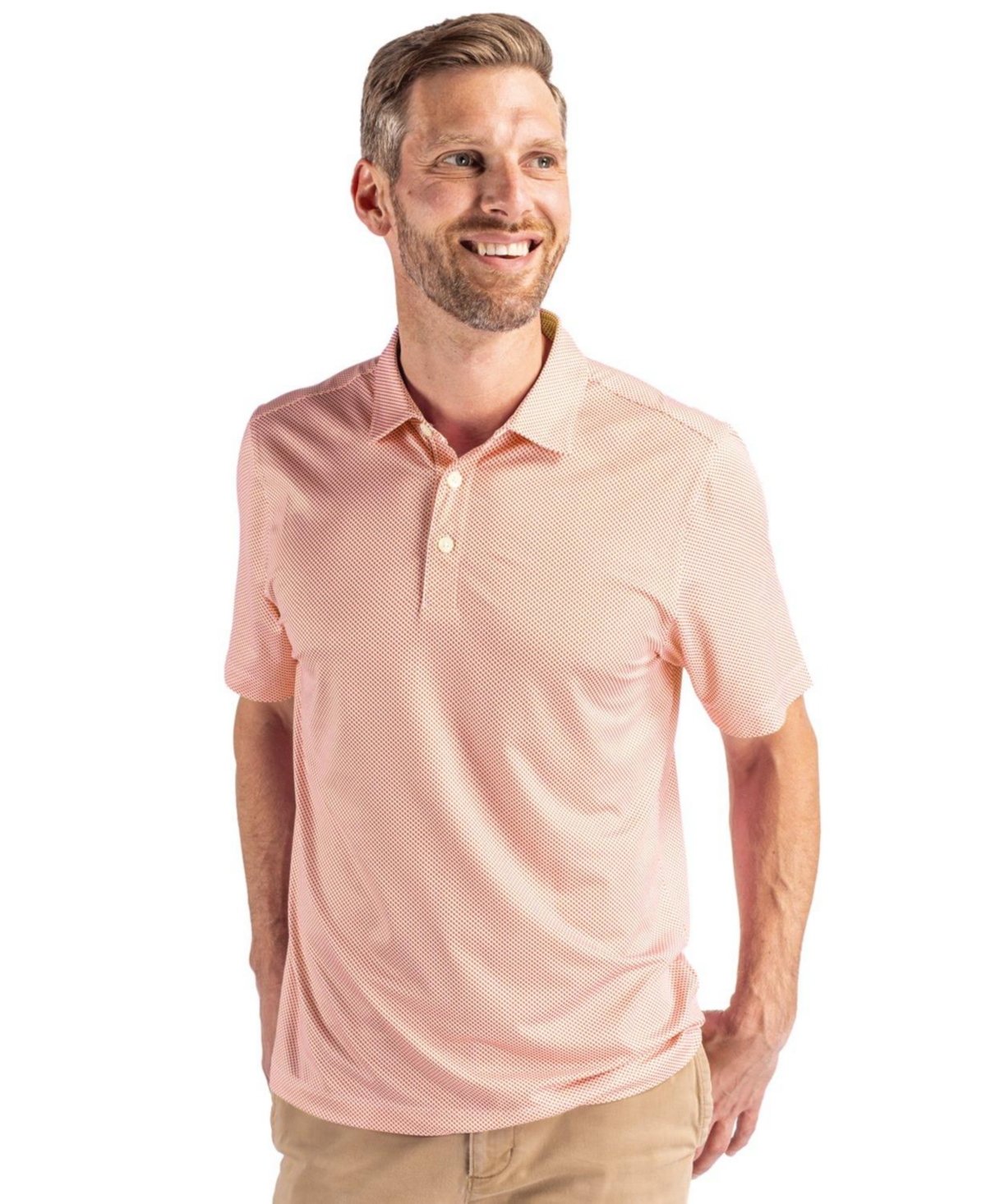 Cutter & Buck Men's Pike Eco Symmetry Print Stretch Recycled Polo Shirt - White/college orange