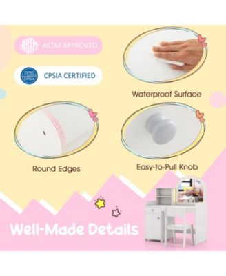 Kids Vanity Table and Chair Set with Shelves Drawer and Cabinet