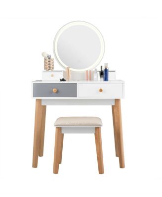 Makeup Dressing Table with 4 Drawers and Lighted Mirror
