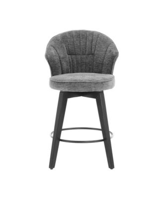 Set of 2 Swivel Counter Height Stools, 24.6" Chenille Upholstered Chairs with Wingback & Solid Wood Legs for Kitchen Island