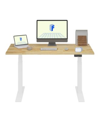 E7-COMMERCIAL 55  W Electric Adjustable Standing Desk, Rubber Wood Top, White Base