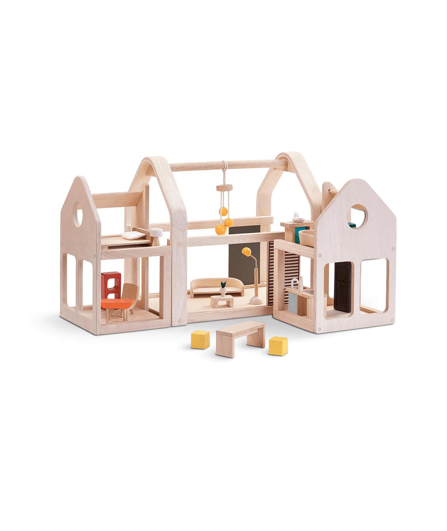 Деревянный кукольный домик PlanToys Slide N Go, 3 секции, 20 предметов, от 3 лет — фото 1