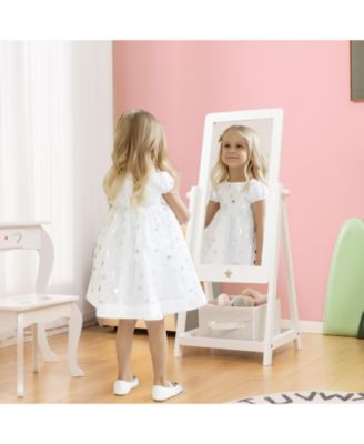 Kids Full Length Mirror 360 Degree Rotatable Dressing Mirror with Storage Bin