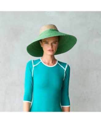 Riri Duo Jute Handwoven Straw Hat In Natural & Kelly Green