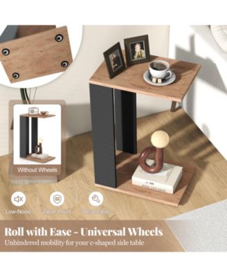 2-Tier C-Shaped Side Table with Universal Wheels and Shelf
