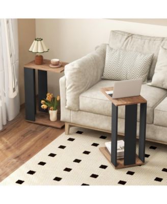 2-Tier C-Shaped Side Table with Universal Wheels and Shelf