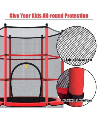 55" Trampoline for Kids, Children Trampoline w/Safety Enclosure Net & Spring Pad & Bulit-in Zipper Sturdy Steel Frame, Mini Outdoor Indoor Trampoline for Patio, Garden, Porch