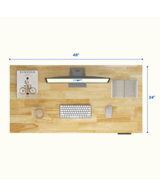 E7-COMMERCIAL 48  W Electric Adjustable Standing Desk, Rubber Wood Top, White Base
