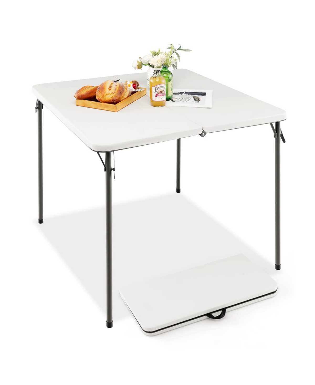 Folding Camping Table with All-Weather Hdpe Tabletop and Rustproof Steel Frame - Silver