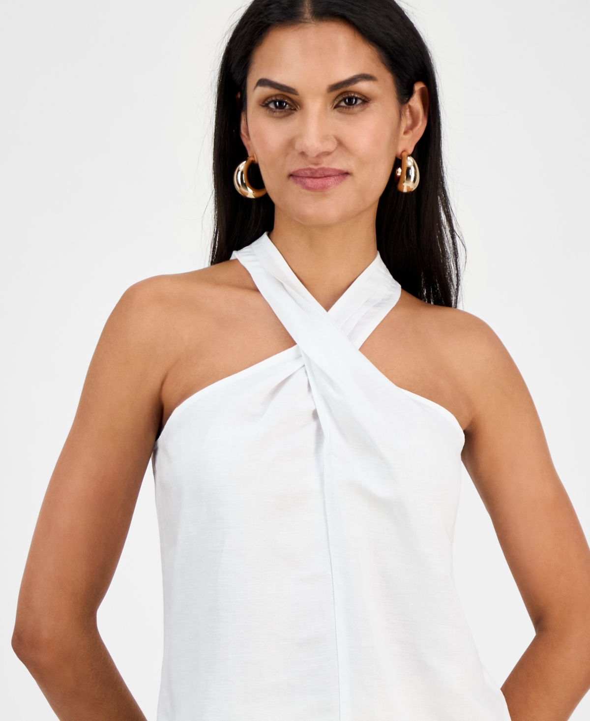 Inc International Concepts Women's Linen-blend Halter Top, Exclusively At Macy's In Bright Whi