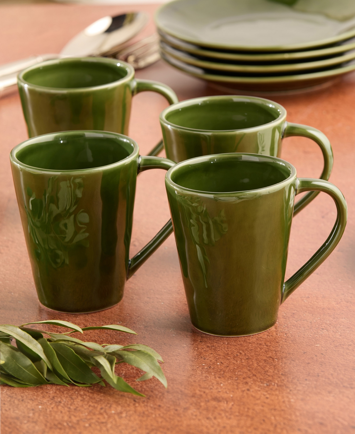Certified International Verde Set Of 4 Mugs In Green