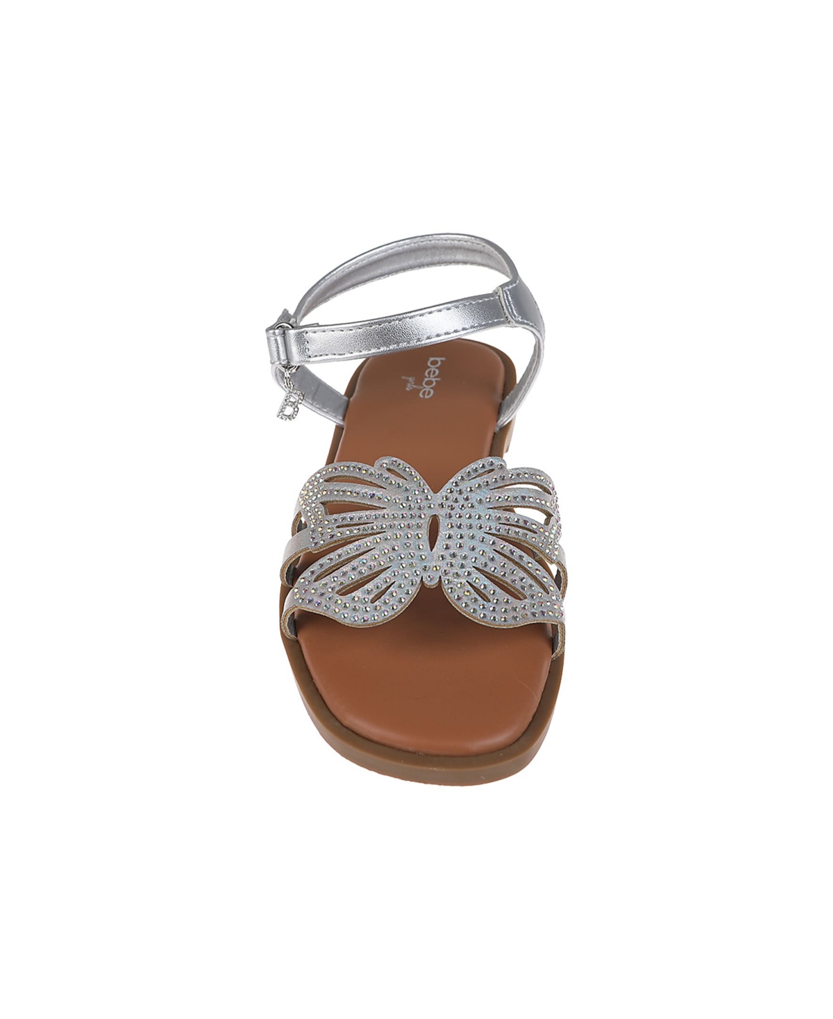 Bebe Little Girls Flat With Butterfly Rhinestone Welt Sandals In Silver