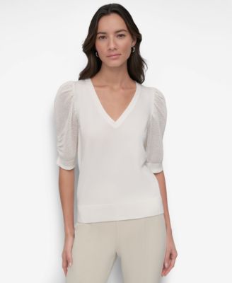 Women's Puff-Sleeve V-Neck Sweater