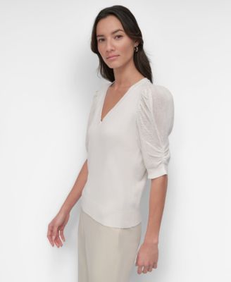 Women's Puff-Sleeve V-Neck Sweater