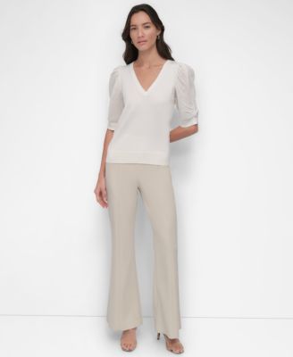 Women's Puff-Sleeve V-Neck Sweater