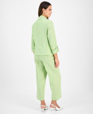 Shop Kasper Womens Blazer V Neck Top Pull On Pants In Kiwi,lily White