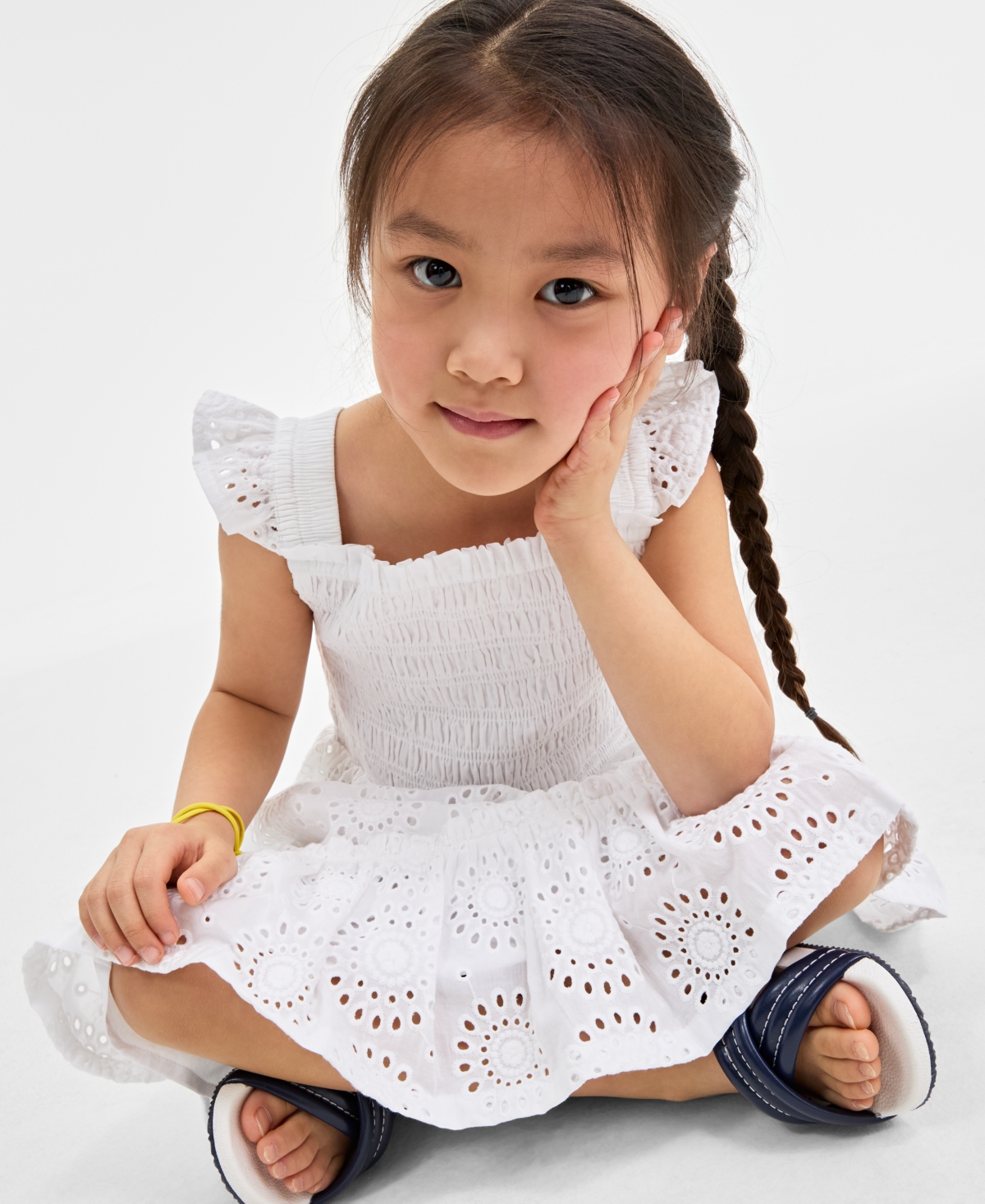 On 34th Womens Scallop Edge Eyelet Shift Dress Toddler Girls Eyelet Smocked Dress Exclusively At Macys In Bright White