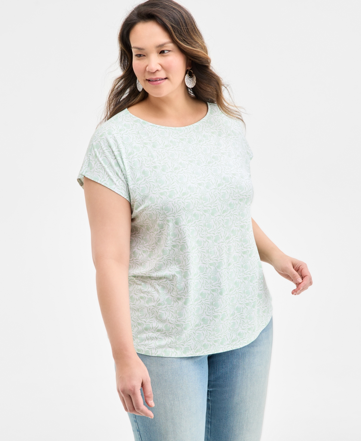 Style & Co Plus Size Printed Mixed-media Relaxed Top, Exclusively At Macy's