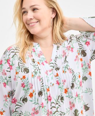 Plus Size Printed Pintuck Top, Exclusively at Macy's