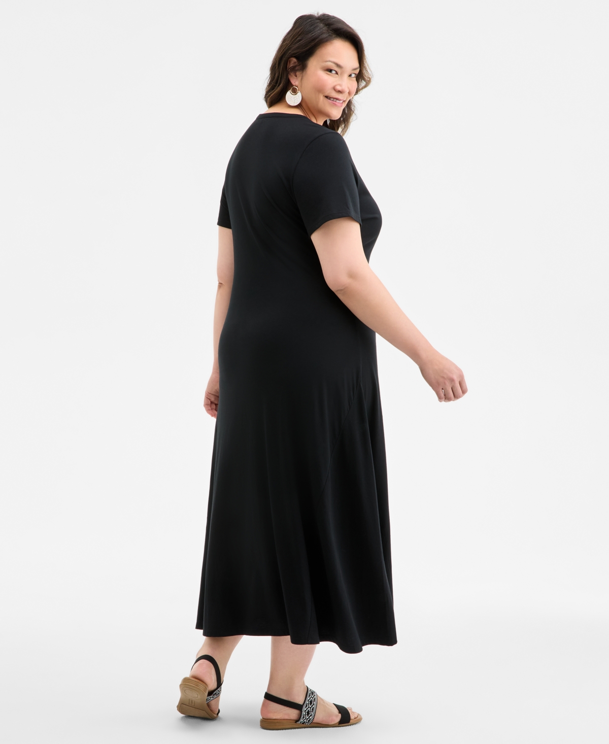 Style & Co Plus Size Solid Short-sleeve Maxi Dress, Exclusively At Macy's In Deep Black