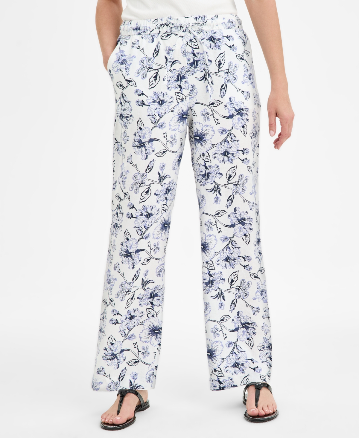 CHARTER CLUB WOMEN'S FLORAL-PRINT 100% LINEN PANTS, EXCLUSIVELY AT MACY'S 