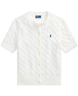 Women's Cable-Knit Cotton Short-Sleeve Cardigan