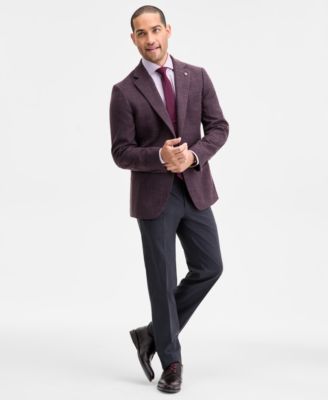 Men's Modern-Fit Maroon Textured Sport Coat